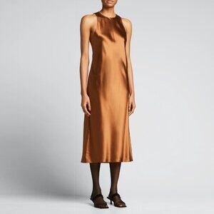 Tibi Heavy Satin Midi Bias Dress in Bronze, size 00
